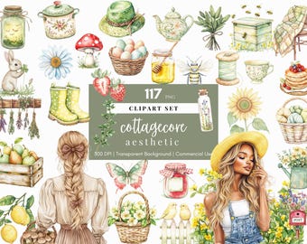 Aquarelle Cottagecore Clipart rustique des cliparts Stickers planificateur numérique Clipart PNG vintage Stickers numériques printemps Floral éphémères