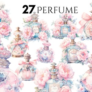Puede incluir: Una colecci&oacute;n de 27 frascos de perfume de estilo vintage con detalles intrincados y delicados acentos florales. Los frascos est&aacute;n rodeados de flores rosas y blancas, creando una est&eacute;tica rom&aacute;ntica y elegante.