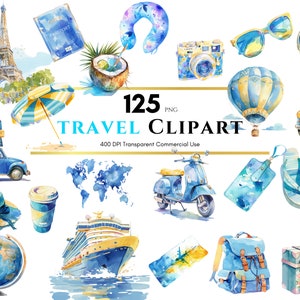 Travel Clipart, watercolor, Digital planner, Fashionable planner, Digital Sticker, PNG, Sublimation, Junk Journal, Scrapbook, Commercial Use