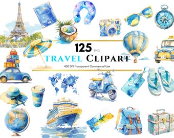 Travel Clipart, watercolor, Digital planner, Fashionable planner, Digital Sticker, PNG, Sublimation, Junk Journal, Scrapbook, Commercial Use
