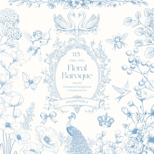 Floral Baroque Line Art Wedding SVG Floral Wedding Crest Chinoiserie Ornamental Frame Ornate Vintage Clipart for Invitations