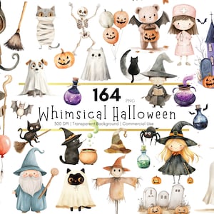 Clipart Halloween fantaisiste, personnages mignons d'Halloween, clipart effrayant pastel, PNG Halloween pour enfants, mignon petit fantôme, maman, clipart fantôme