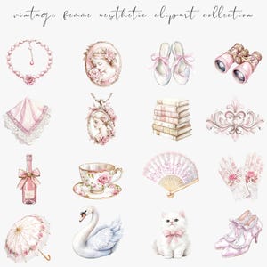 Watercolor pink vintage clipart featuring Rococo aesthetic elements and Victorian ephemera. Perfect for planner stickers, digital planners, and elegant digital scrapbooking.