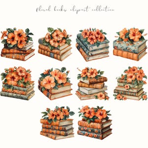 Floral book clipart featuring book stacks with flowers, perfect for booklovers and bookish aesthetics. Ideal for digital planners, stickers, and cozy creative projects.