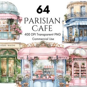 Paris Cafe Clipart Watercolor Set, Parisian Restaurant, French Cafe, Sublimation Design, PNG, Junk Journal, Paper Crafts, Commercial Use