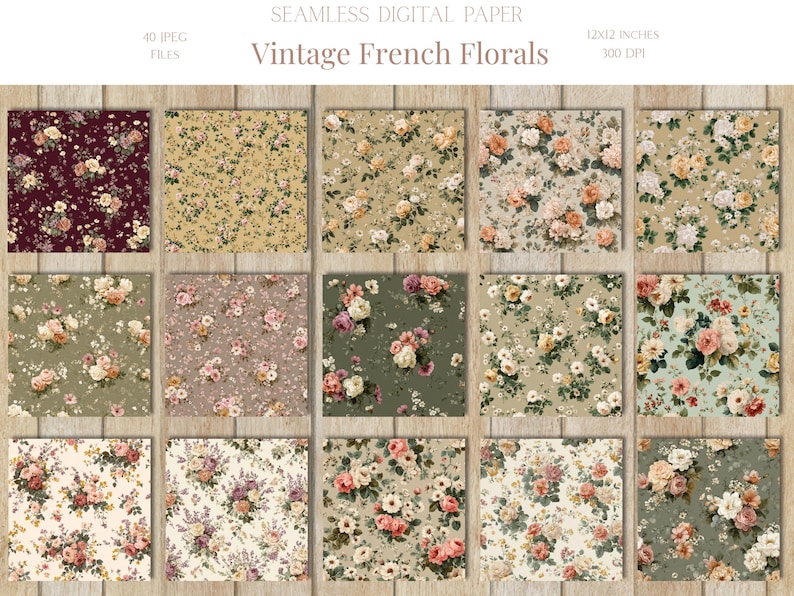 French Floral Seamless Pattern Shabby Chic Floral Roses Digital Paper ...