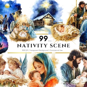 Clipart szopki bożonarodzeniowej, Akwarela Bożego Narodzenia, Szopka PNG, Sceny bożonarodzeniowe, Religijne Boże Narodzenie, Dziennik śmieci, Wykorzystanie komercyjne