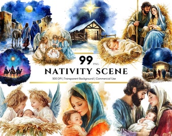 Christmas nativity scene clipart, Watercolor Christmas, Nativity PNG, Christmas scenes, Religious Christmas, Junk Journal, Commercial Use