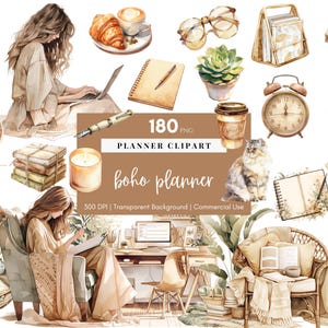 Planificador Clipart Planificador Acuarela Clipart Pegatinas Boho Planificador PNG Diario Clipart Planificador Chica Clipart Hermosas Chicas PNG Uso comercial