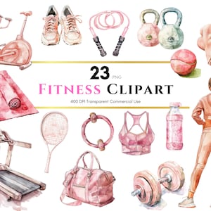 Clipart de fitness, entrenamiento, planificador digital, planificador de moda, calcomanía digital, PNG, sublimación, diario basura, álbum de recortes, uso comercial