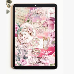 Watercolor pink vintage clipart featuring Rococo aesthetic elements and Victorian ephemera. Perfect for planner stickers, digital planners, and elegant digital scrapbooking.