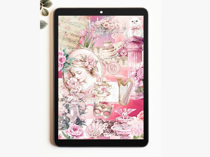Watercolor pink vintage clipart featuring Rococo aesthetic elements and Victorian ephemera. Perfect for planner stickers, digital planners, and elegant digital scrapbooking.