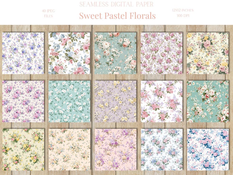 Floral Pastel Cottagecore Seamless Pattern Shabby Chic Digital Paper ...
