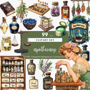 Apotheker Clipart Vintage flessen label kruiden Clipart botanische digitale sticker PNG genezende kruid drankjes kruiden afdrukbare planner sticker
