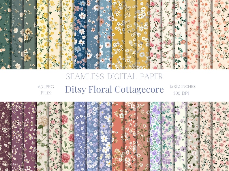 Ditsy Floral Cottagecore Seamless Pattern Shabby Chic Digital Paper for ...