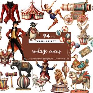 Vintage Circus Clipart, Junk Journal, Digital Scrapbook Paper, Clown Printable, Carnival PNG, Carnival digital, Vintage Ephemera, Fair Cards