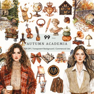 Aquarel herfst Academia clipart, schoolse, herfstboekenwurm, gezellige herfstlezing, boekenliefhebber png, herfstsfeer, digitale sticker planner dagboek
