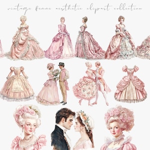 Watercolor pink vintage clipart featuring Rococo aesthetic elements and Victorian ephemera. Perfect for planner stickers, digital planners, and elegant digital scrapbooking.