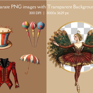 Vintage Circus Clipart featuring clowns, carnival elements, and fair cards. Perfect for junk journals, digital scrapbooking, printable ephemera, and carnival-themed projects.