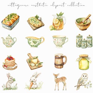 Watercolor cottagecore clipart featuring rustic elements, vintage-inspired designs, and spring floral ephemera. Perfect for digital planners, journaling stickers, and scrapbooking