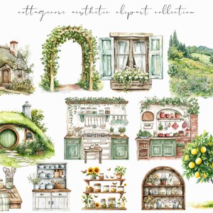 Watercolor cottagecore clipart featuring rustic elements, vintage-inspired designs, and spring floral ephemera. Perfect for digital planners, journaling stickers, and scrapbooking