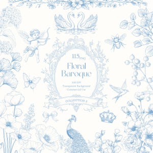Floral Baroque Line Art Wedding Clipart Floral Wedding Crest Chinoiserie Ornamental Frame Ornate Vintage Clipart for Wedding Invitations