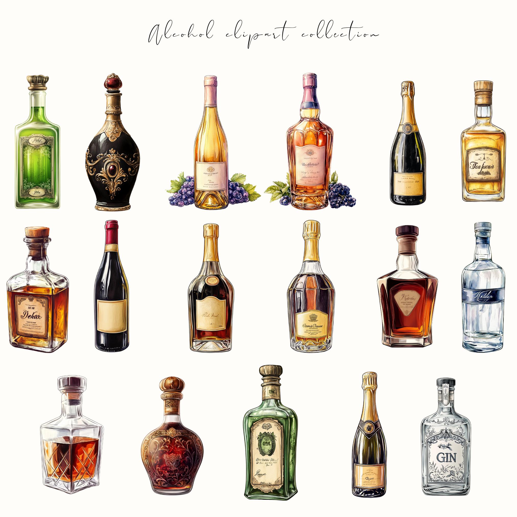 Watercolor Alcohol Bottle Clipart, Alcohol Clip Art, Whisky Graphics ...