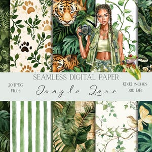 Watercolor Jungle Digital Paper Seamless Patterns Green And White Repeating Patterns Backgrounds for Digital Scrapbook Paper Sublimation