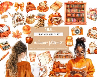 Autumn Planner Clipart, Watercolor Printable Sticker, Fall Clipart, Elements for Digital Planner, Journals, Scrapbooking, and Bullet Journal