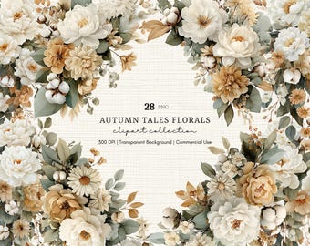 Clipart floral de outono em aquarela, buquê rústico de outono, PNG floral boho de outono, convite de casamento de outono, adesivos digitais, álbum de recortes