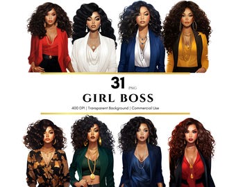 Watercolor Girl Boss, Lady Boss, Black woman clipart, Fashion girl clipart, Planner Dashboard, Sublimation Design, PNG, Commercial Use