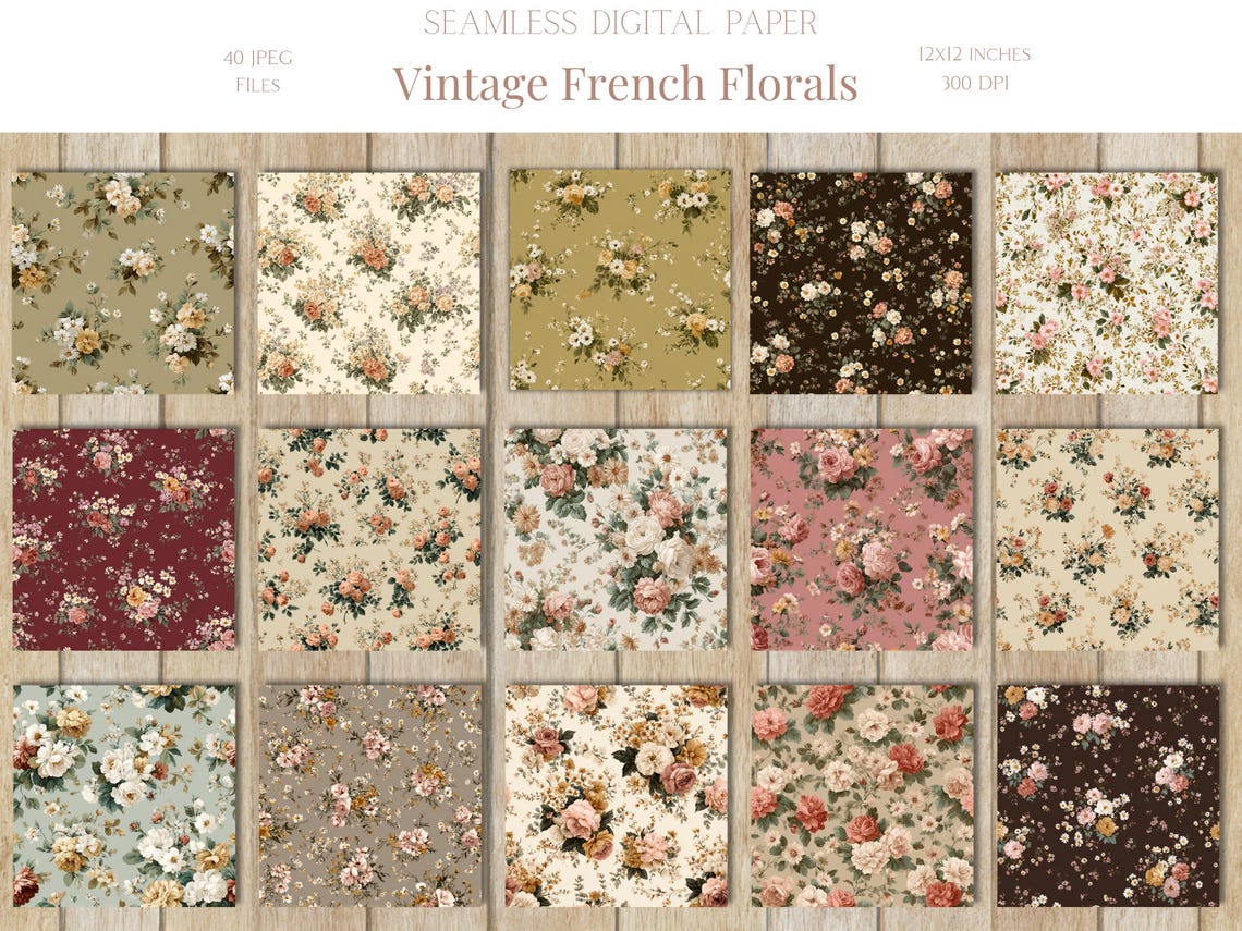 French Floral Seamless Pattern Shabby Chic Floral Roses Digital Paper ...