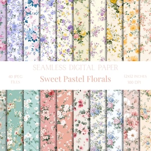 Cottagecore pastel floral motif sans couture shabby chic papier numérique pour collage scrapbooking pastel fleurs de printemps papier journal indésirable