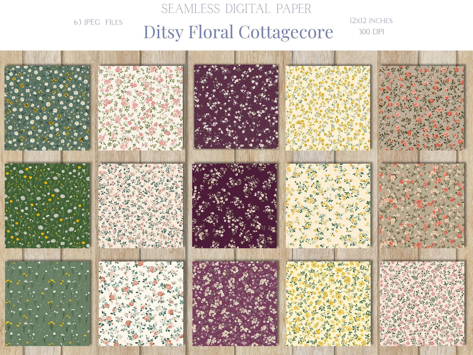 Ditsy Floral Cottagecore Seamless Pattern Shabby Chic Digital Paper for ...