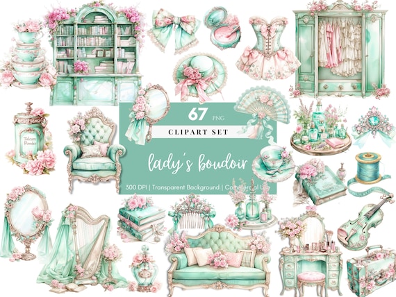 Victorian Clipart Vintage Boudoir Antique Ornate, Coquette, Ephemera clipart, Digital planner, Fussy cut PNG, Sublimation, Commercial Use