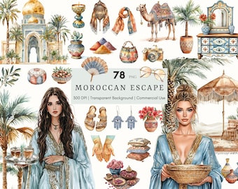 Watercolor Moroccan Escape Clipart, Morocco Clip Art, Travel PNG, Moroccan Interior, Boho Clipart, Desert Vibes, Digital Stickers Planner