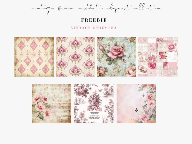 Watercolor pink vintage clipart featuring Rococo aesthetic elements and Victorian ephemera. Perfect for planner stickers, digital planners, and elegant digital scrapbooking.