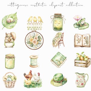 Watercolor cottagecore clipart featuring rustic elements, vintage-inspired designs, and spring floral ephemera. Perfect for digital planners, journaling stickers, and scrapbooking