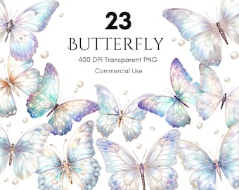 White Butterfly, Iridescent Butterfly, Pearlescent Butterfly, Monarch Butterfly, Sublimation Design, PNG, Junk Journal, Commercial Use