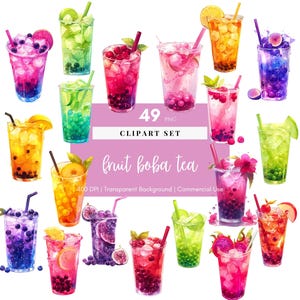 Boba Tea Clipart fruits thé PNG Bubble Tea Kawaii autocollant fantaisiste Wicca Clipart pour Junk Journal boissons Clipart Boba mignon autocollant numérique