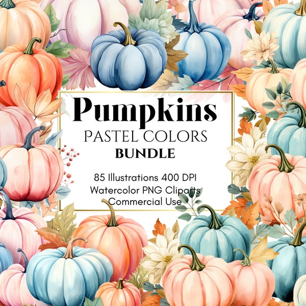 Pumpkins Pastel Colors Watercolor Bundle, Halloween Pastels Pink Blue Pumpkin Clipart Bundle Halloween Pastel pumpkin PNG, Commercial Use