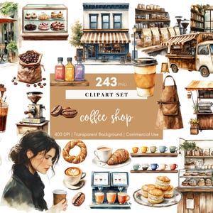 Clipart caffè, PNG caffè acquerello, adesivi caffè, clipart biscotti, PNG caffè caldo, clipart bevande, espresso, png caffè, uso commerciale