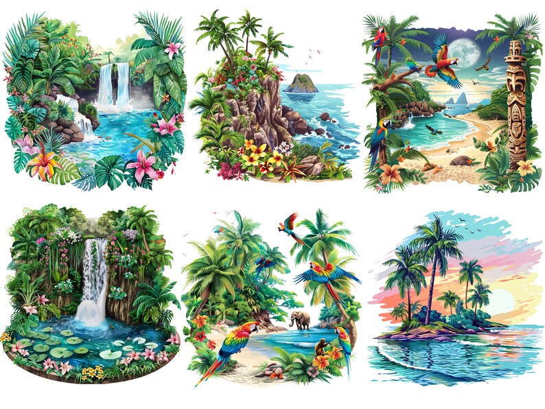 Tropical Island Clipart, Paradise Island Clipart, Beach Clipart, Summer Clipart PNG, Tropical Sunsets Clipart, Island PNG, Commercial Use image 7