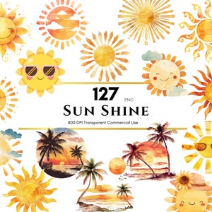 Aquarel zon clipart, zon clipart, schattige zon clipart, zon png, summer vibes, sunshine, retro zon png, hier komt de zoon, commercieel gebruik