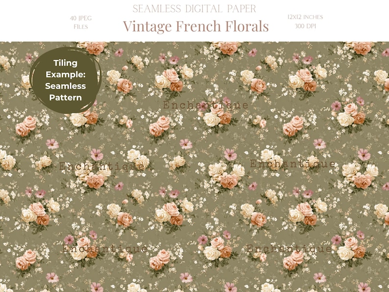 French Floral Seamless Pattern Shabby Chic Floral Roses Digital Paper ...