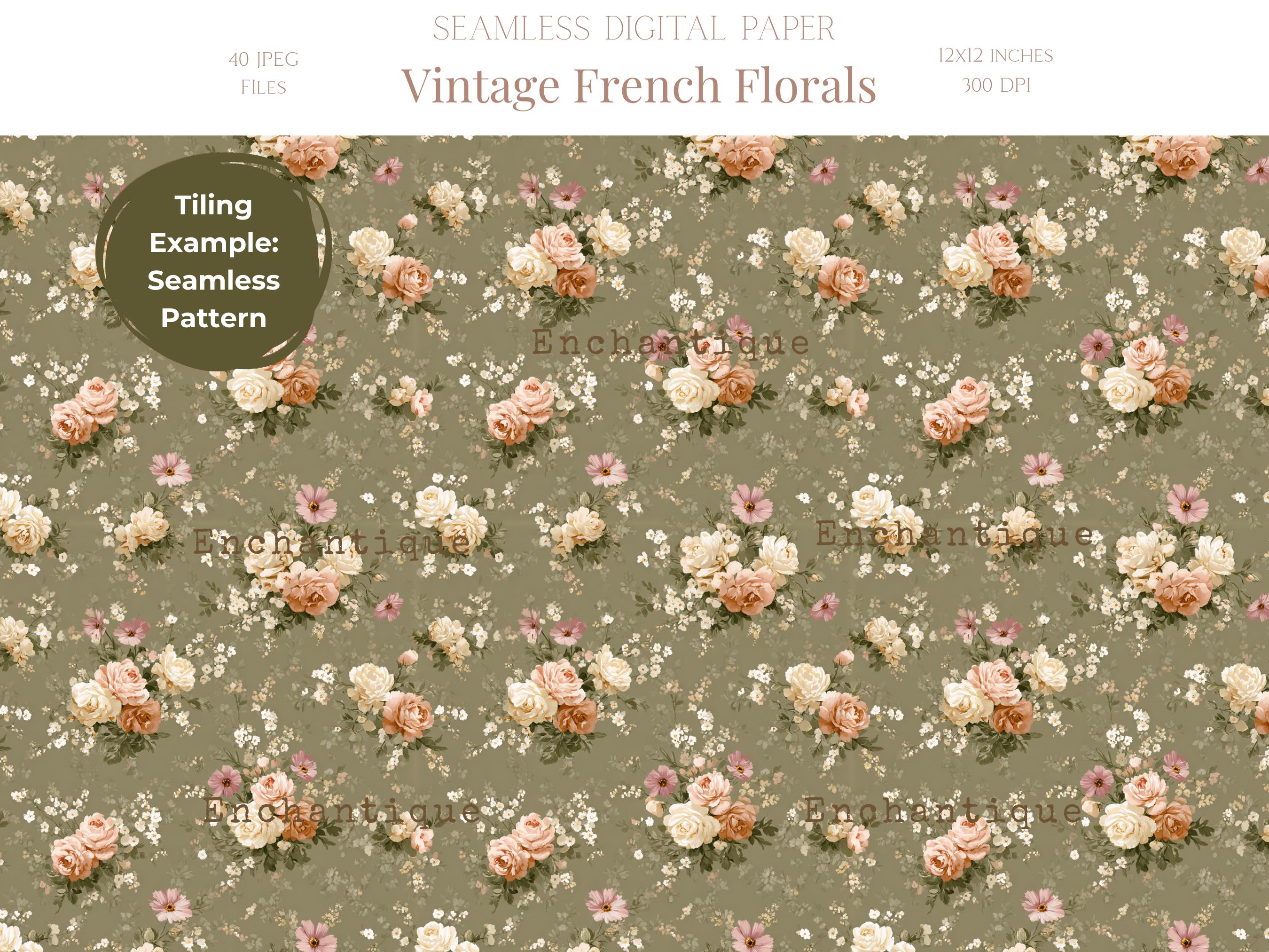 French Floral Seamless Pattern Shabby Chic Floral Roses Digital Paper ...
