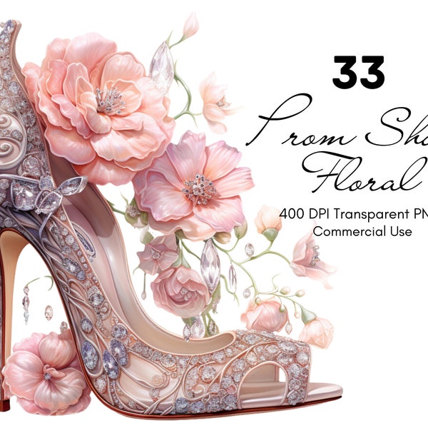 Prom Shoes Floral, Watercolor, High Heels clipart, Heel pumps, Digital planner, Digital Sticker, PNG, Sublimation, Printable, Commercial Use