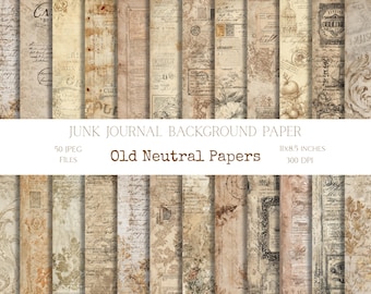 Neutral Paper Printable, Junk Journal Pages, Vintage Journaling, Beige Shabby Chic Ephemera, Scrapbooking, Digital Download
