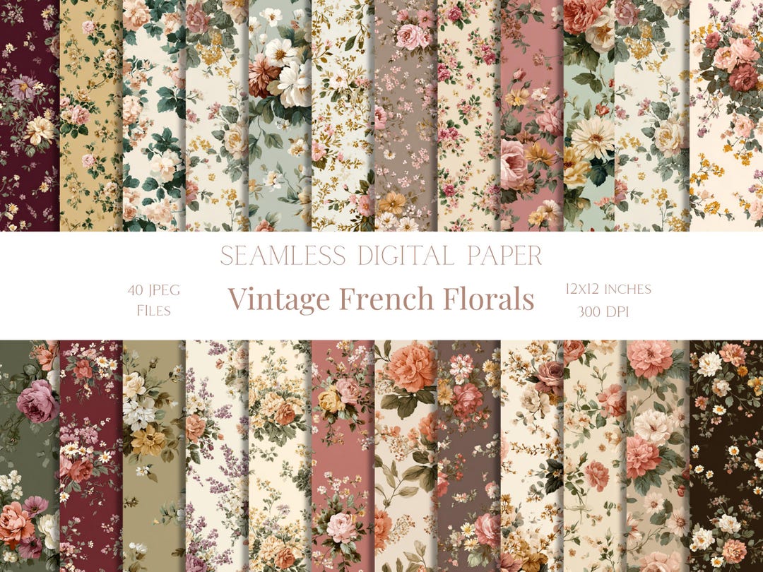 French Floral Seamless Pattern Shabby Chic Floral Roses Digital Paper ...