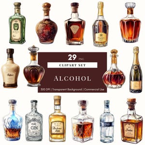Clipart aquarelle bouteille d'alcool, clipart alcool, graphismes whisky, vin rouge, bourbon png, alcool, cadeau fête des pères, autocollants numériques